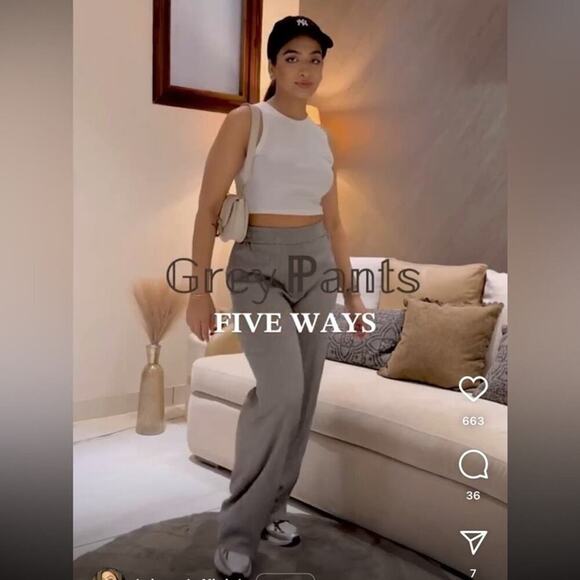 Zara Grey WIDE LEG HERRINGBONE PANTS Size Large - Picture 8 of 14